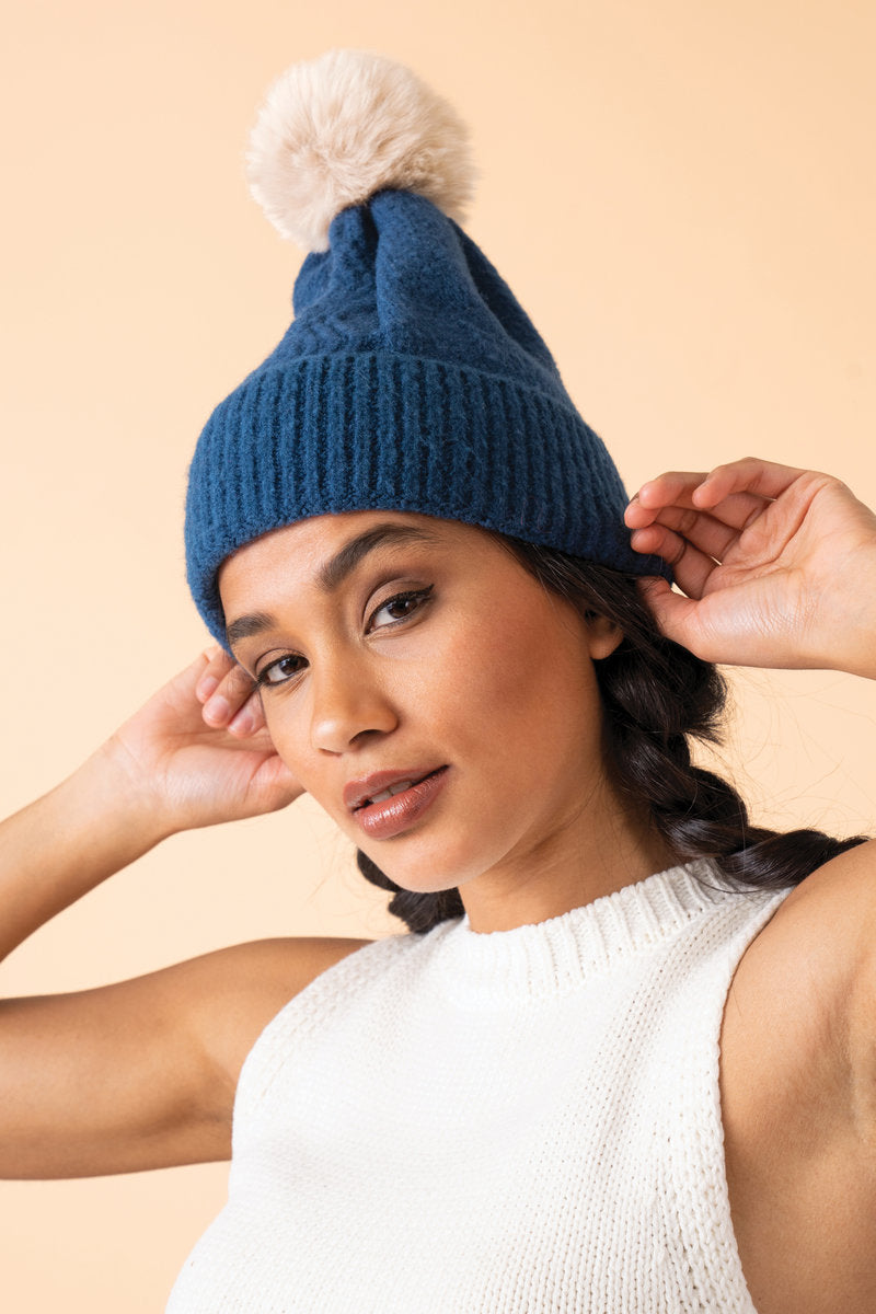 Bobble Toque - Navy/Mist
