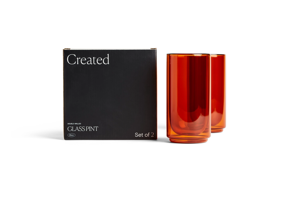 Amber Double Walled Pint Glass Set