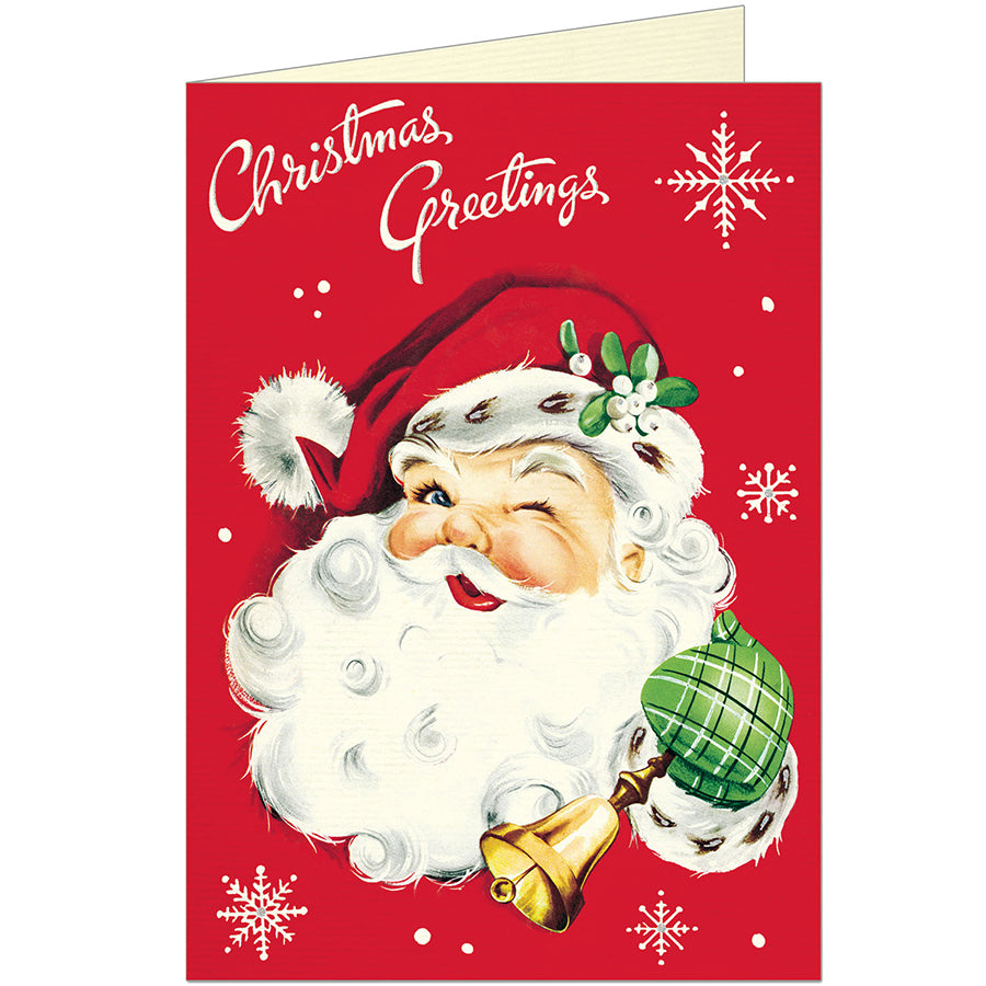 Vintage Christmas Greetings Santa Card