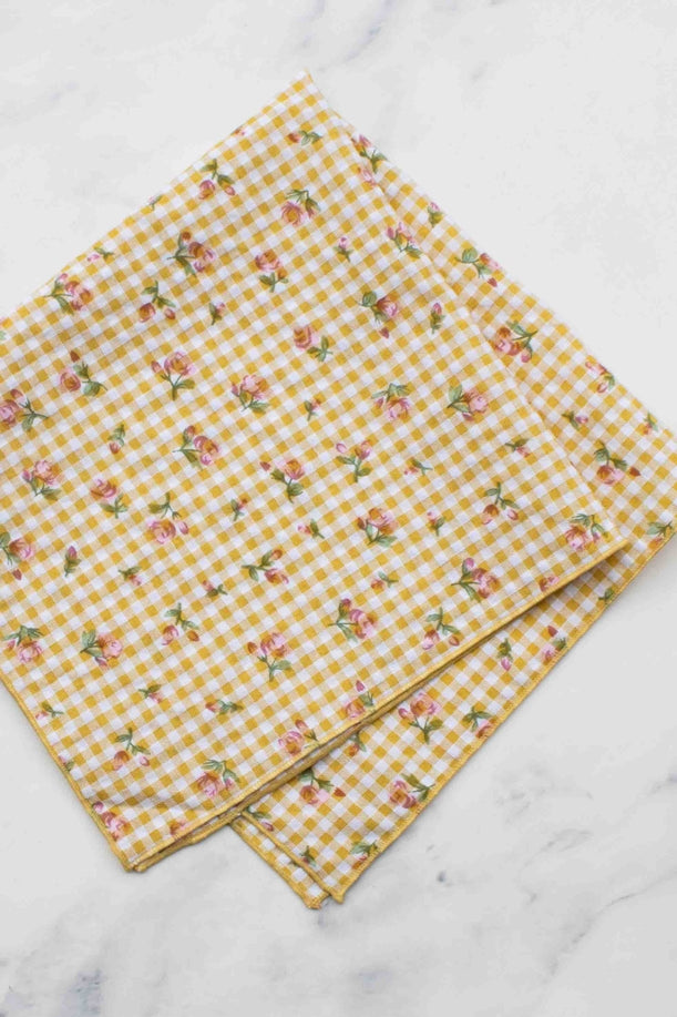 Gingham Floral Cotton Scarf