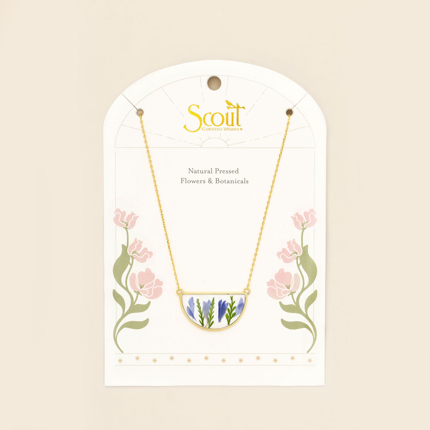 Purple Cornflower Pressed Flower Necklace