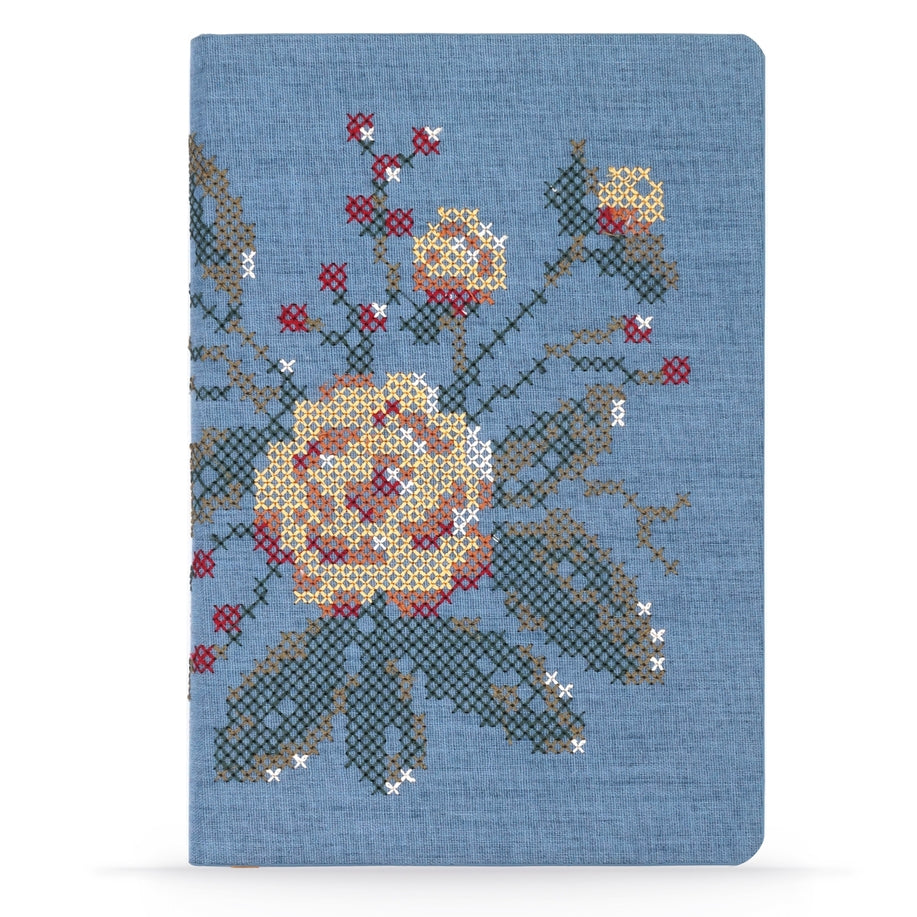 Cross Stitch Flowers Embroidered Hardcover Notebook - Small