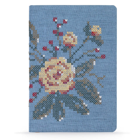 Cross Stitch Flowers Embroidered Hardcover Notebook - Small