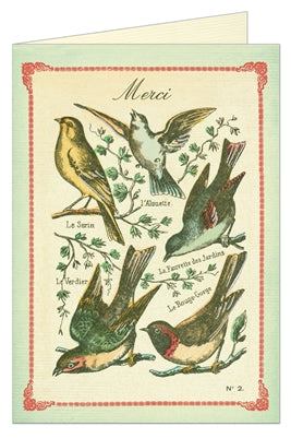 Vintage Bird imagery printed on a thank you card