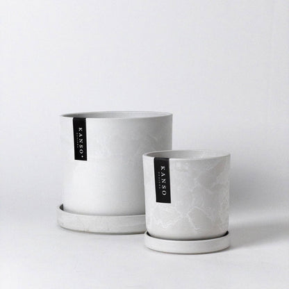 7" Signature Planter & Saucer : White Stone