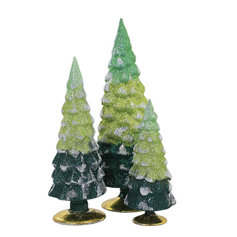 Green Glittered Gradient Glass Trees - Set/3