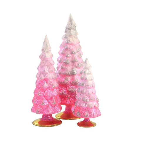 Pink Glittered Gradient Glass Trees - Set/3