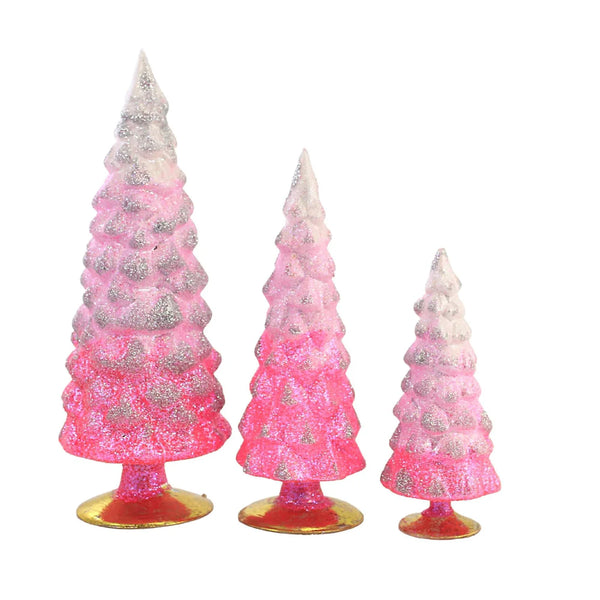 Pink Glittered Gradient Glass Trees - Set/3