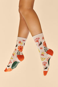 Ankle Sock - Watercolour Flowers Cream