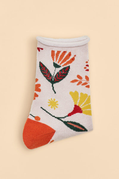 Ankle Sock - Watercolour Flowers Cream