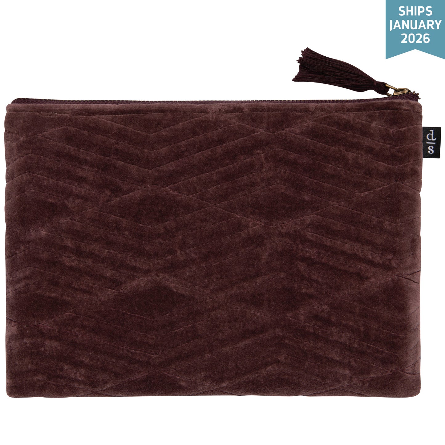 Fig Quilted Velvet Flat Pouch