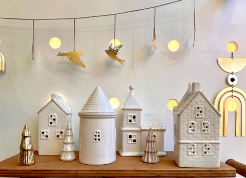 Gold Plated Porcelain LED Village House - 4 Styles