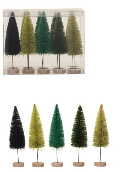 Green Mini Bottle Brush Trees - Set/10