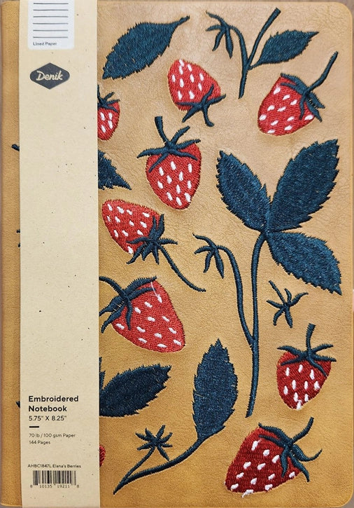 Strawberries Embroidered Hardcover Notebook - Small
