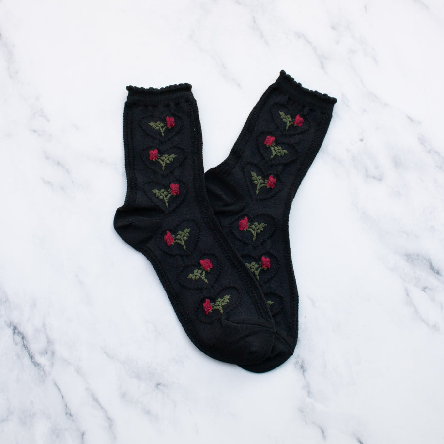 Rose + Heart Vintage Socks