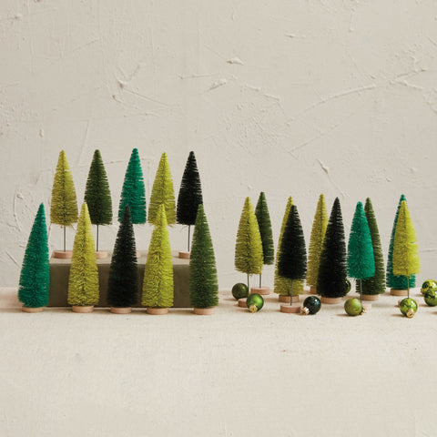 Green Mini Bottle Brush Trees - Set/10