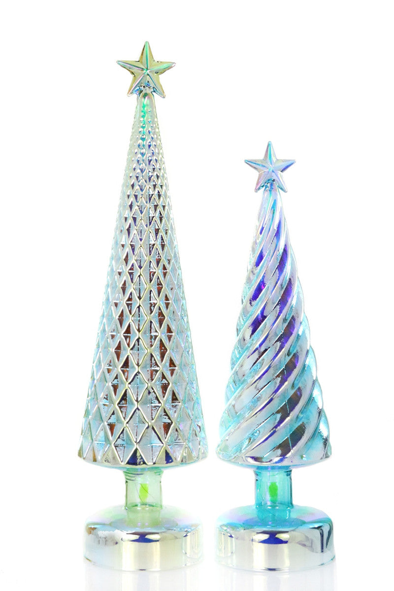 LED Blue Iridescent Glass Tree - 2 Sizes