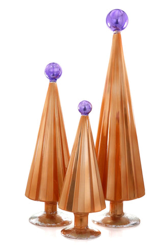 Midcentury Pleated Amber Glass Trees - 3 Sizes