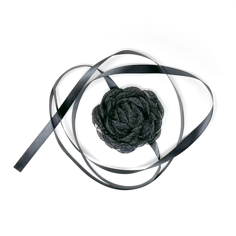 Black - Rosette Ribbon Choker Bow
