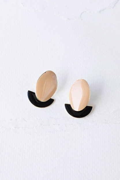 Nude+Black Enamel Earrings