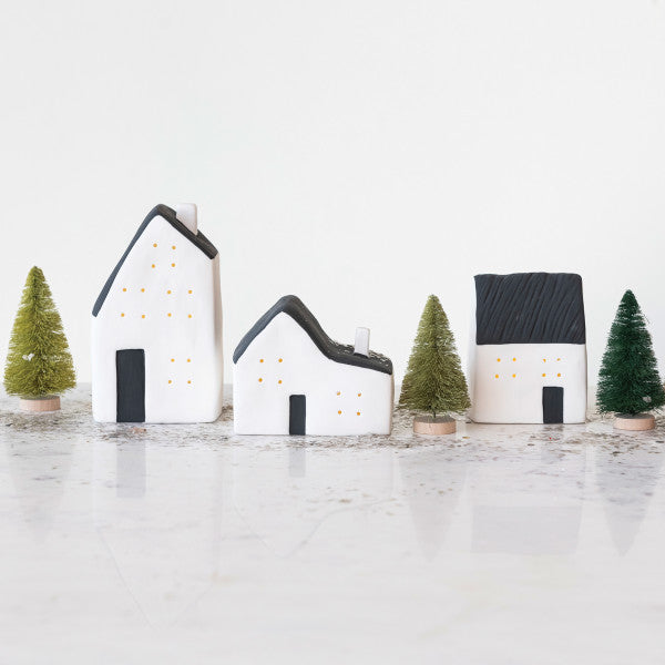 Black + White Ceramic LED Houses - Set/3