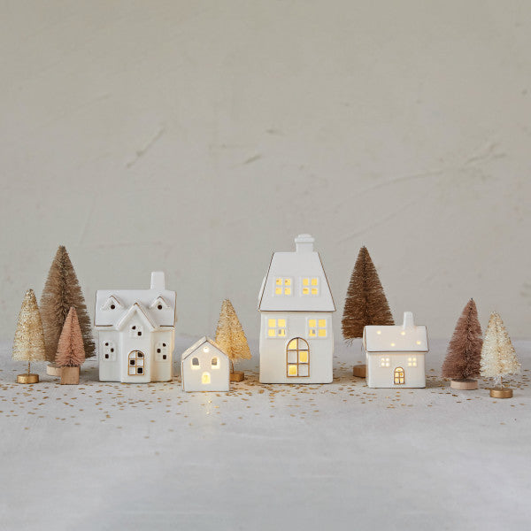 Gold Plated Porcelain LED Village House - 4 Styles