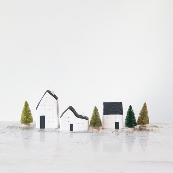 Black + White Ceramic LED Houses - Set/3