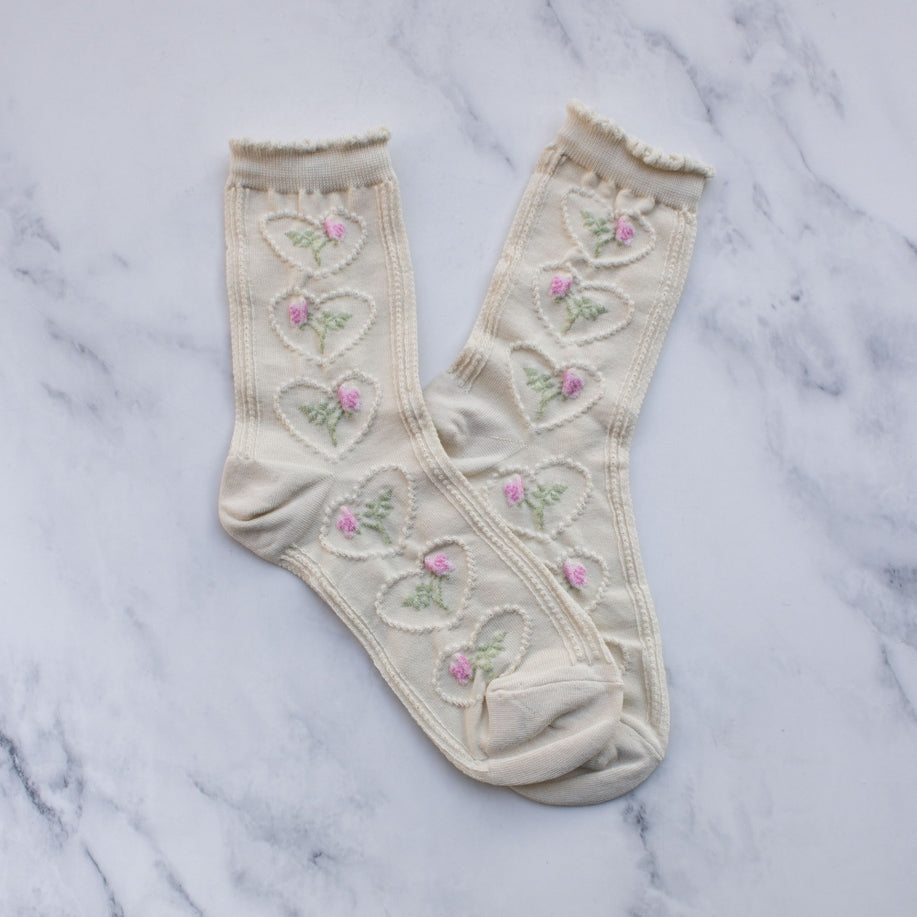 Rose + Heart Vintage Socks