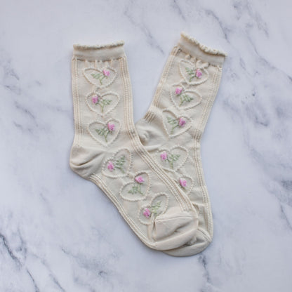 Rose + Heart Vintage Socks