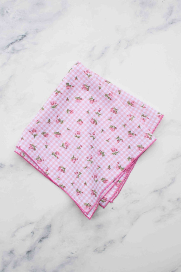 Gingham Floral Cotton Scarf