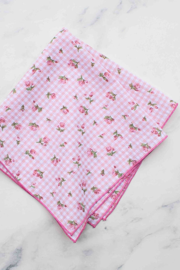 Gingham Floral Cotton Scarf