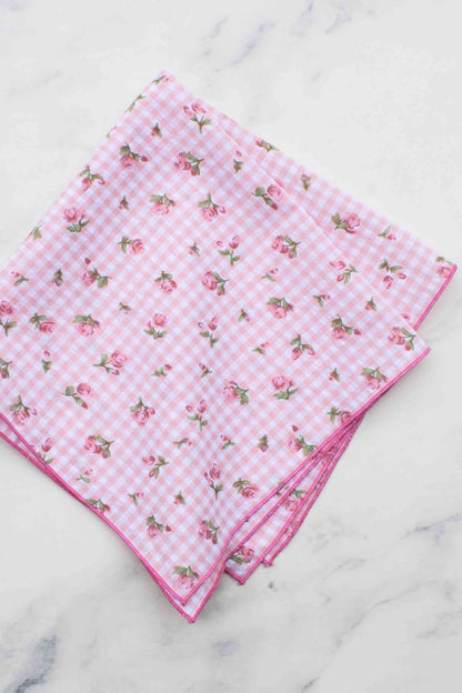 Gingham Floral Cotton Scarf