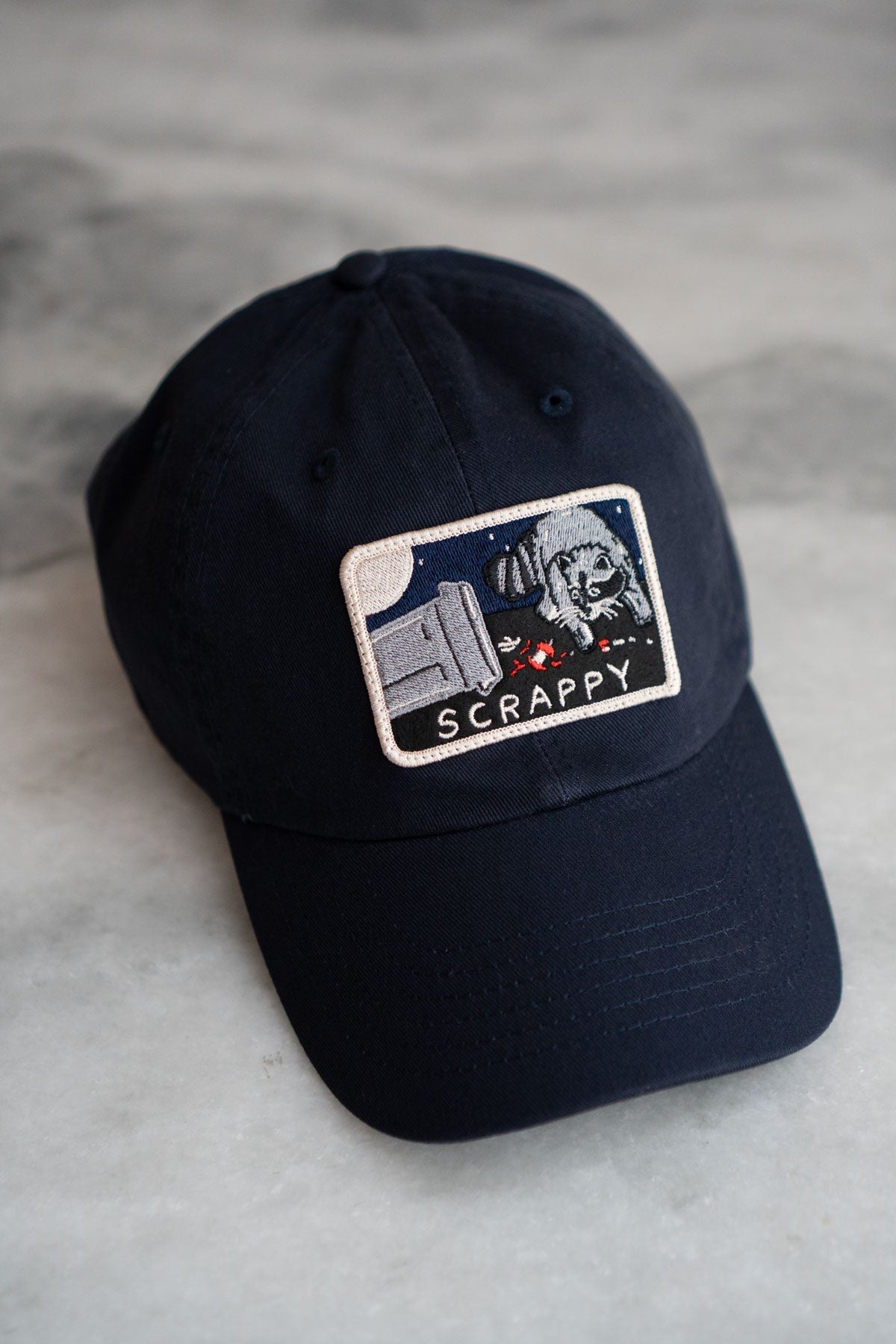 Scrappy Raccoon Patched Dad Hat