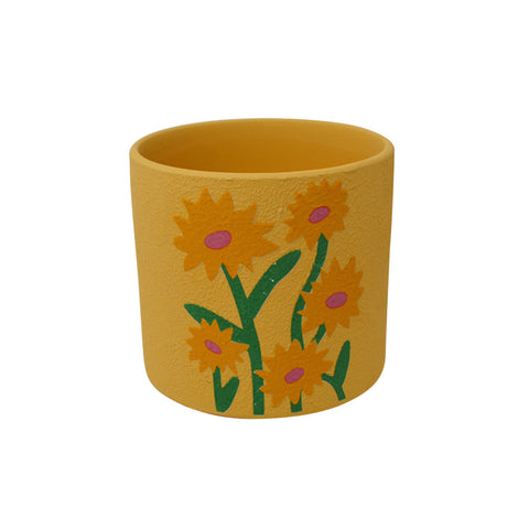 Painted Pot w/Floral Pattern - Sunflower