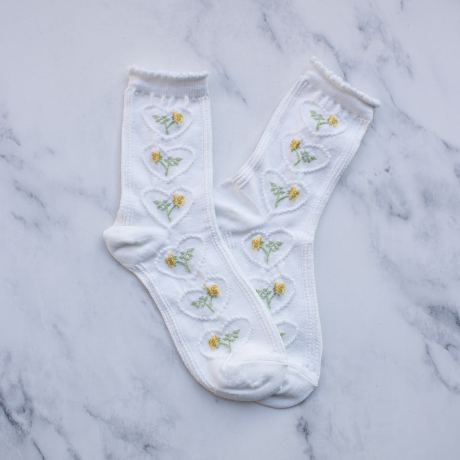 Rose + Heart Vintage Socks