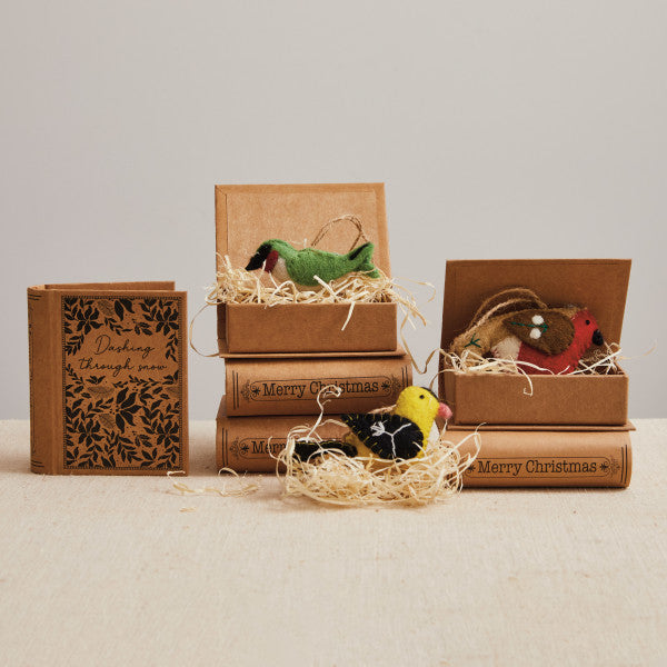 Book Boxed Bird Ornament - 4 Styles