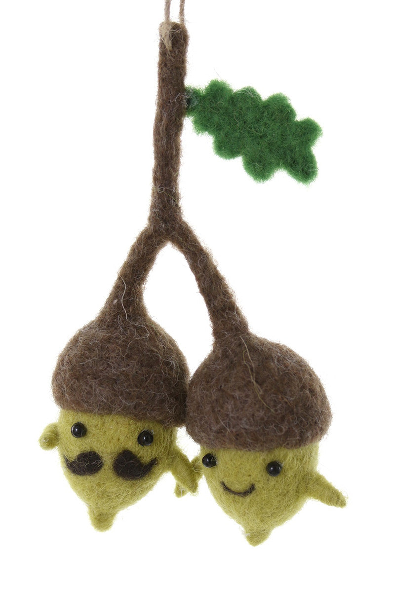 Felted Acorns In Love Ornament