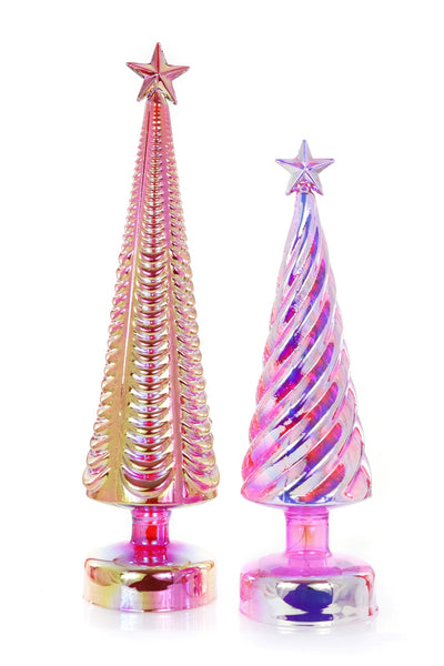 LED Pink Iridescent Glass Tree - 2 Sizes