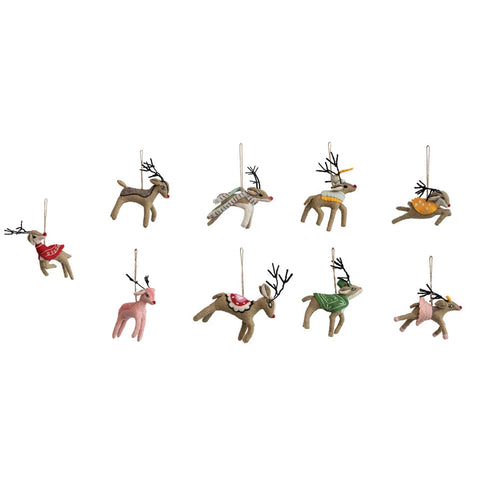 Felted Reindeer Ornament - 9 Styles