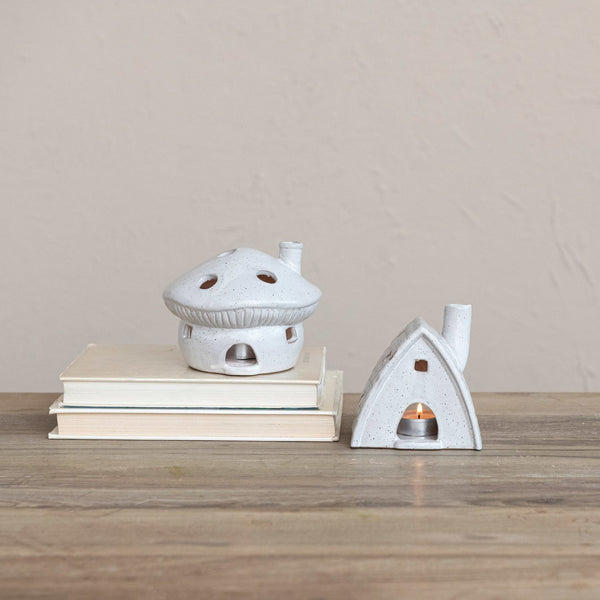 Stoneware House Tealight/Incense Holder