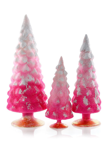 Pink Glittered Gradient Glass Trees - Set/3