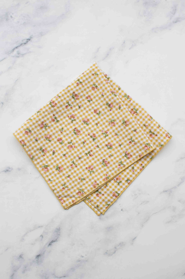 Gingham Floral Cotton Scarf