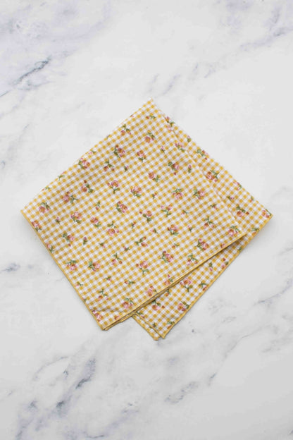 Gingham Floral Cotton Scarf