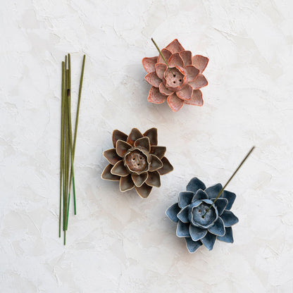 Stoneware Floral Incense Holder