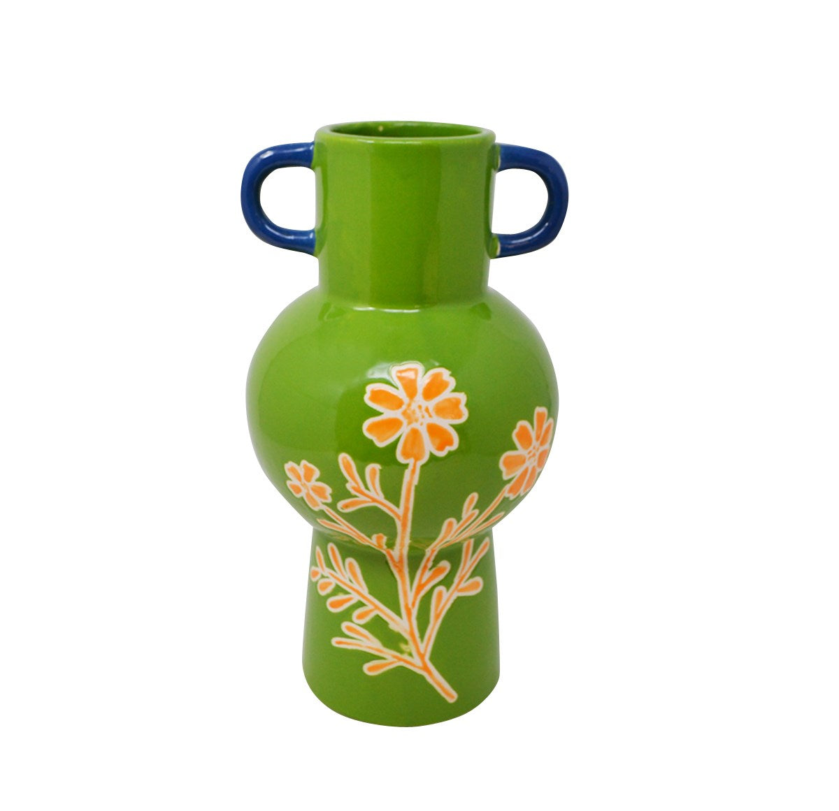 Green + Orange Floral Vase