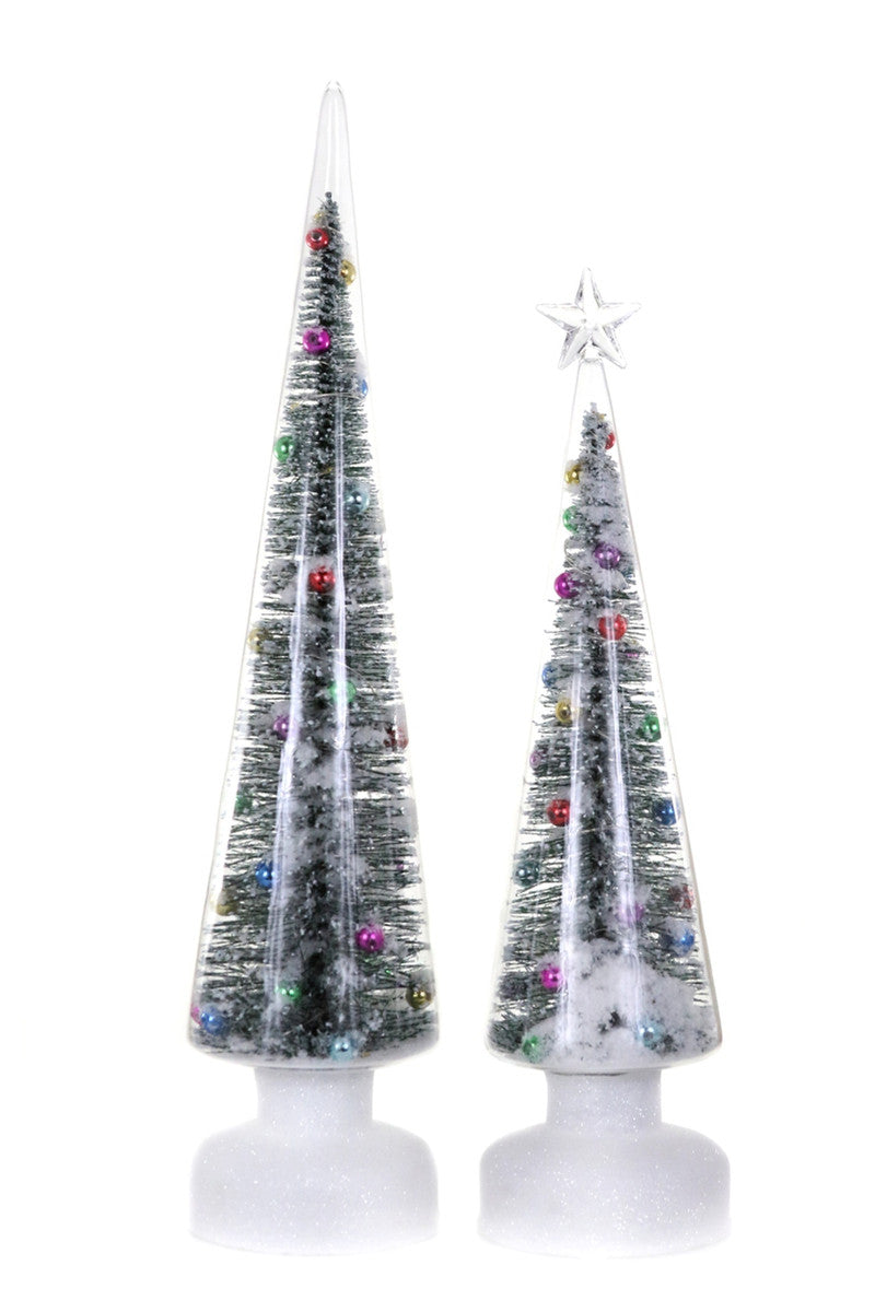 LED Bottle Brush Tree Within Glass - 2 Sizes