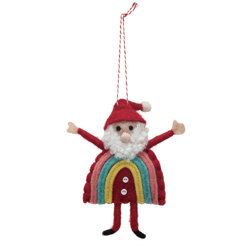 Felted Rainbow Santa Ornament