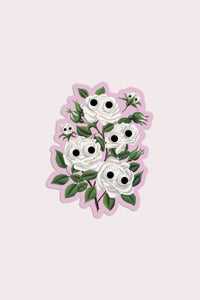 Googly White Roses Vinyl Sticker