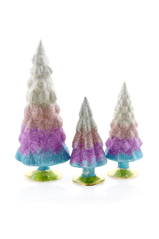 Purple Glittered Gradient Glass Trees - Set/3