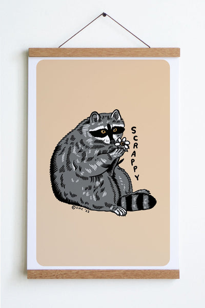 Scrappy Raccoon Print